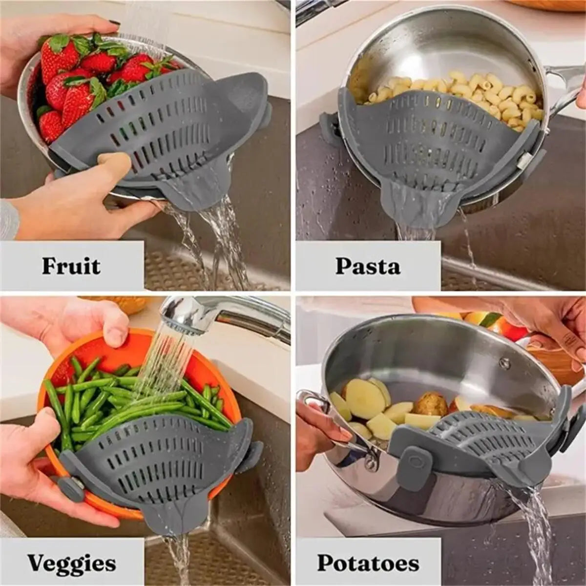Universal Adjustable Silicone Clip On Strainer For Pots Pans And Bowls