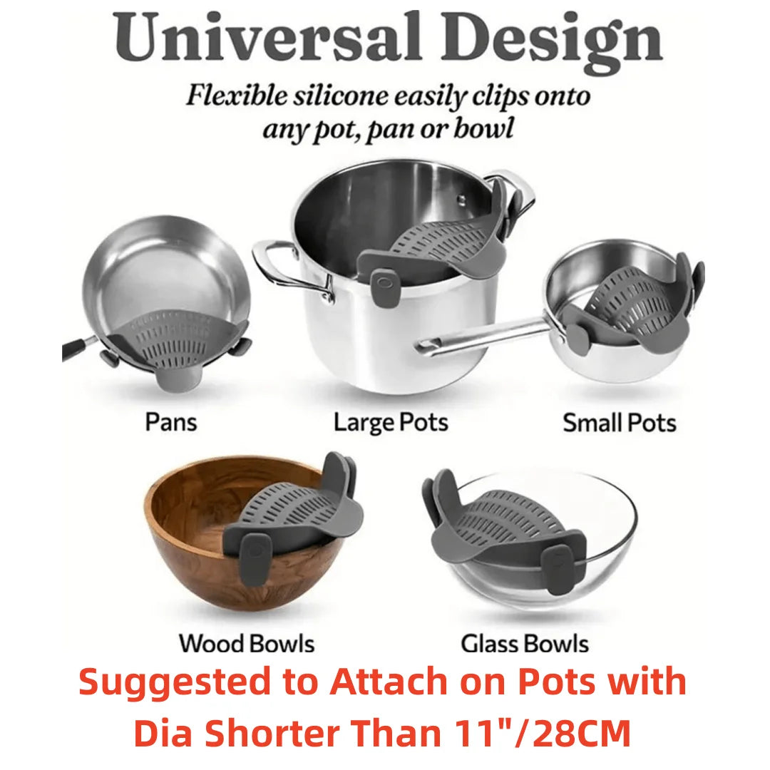 Universal Adjustable Silicone Clip On Strainer For Pots Pans And Bowls