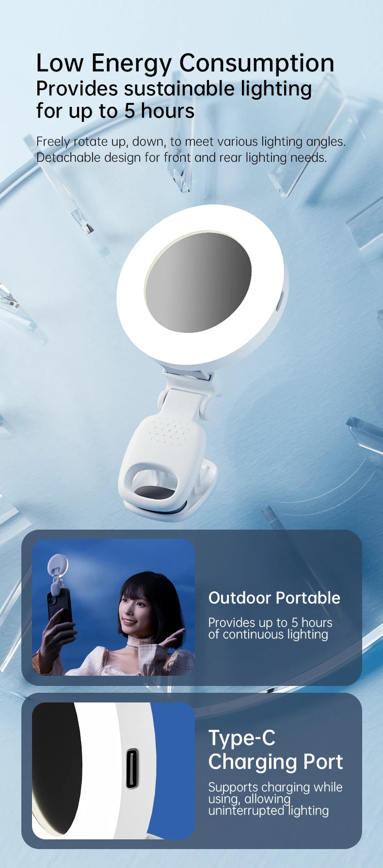 New Mobile Phone Beauty Selfie Pocket Light with Mirror