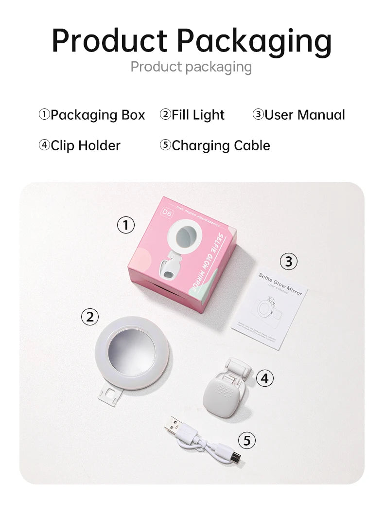 New Mobile Phone Beauty Selfie Pocket Light with Mirror
