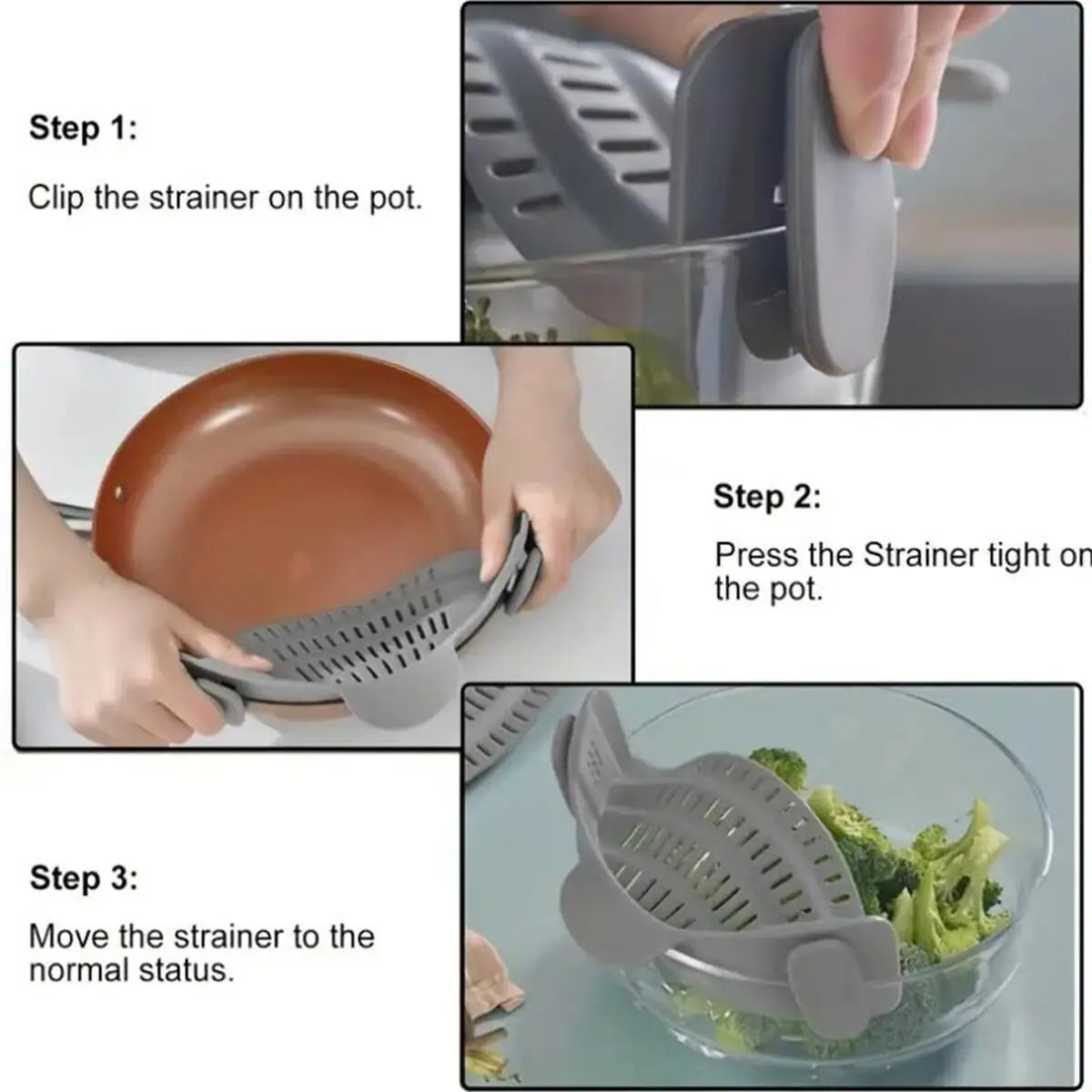 Universal Adjustable Silicone Clip On Strainer For Pots Pans And Bowls